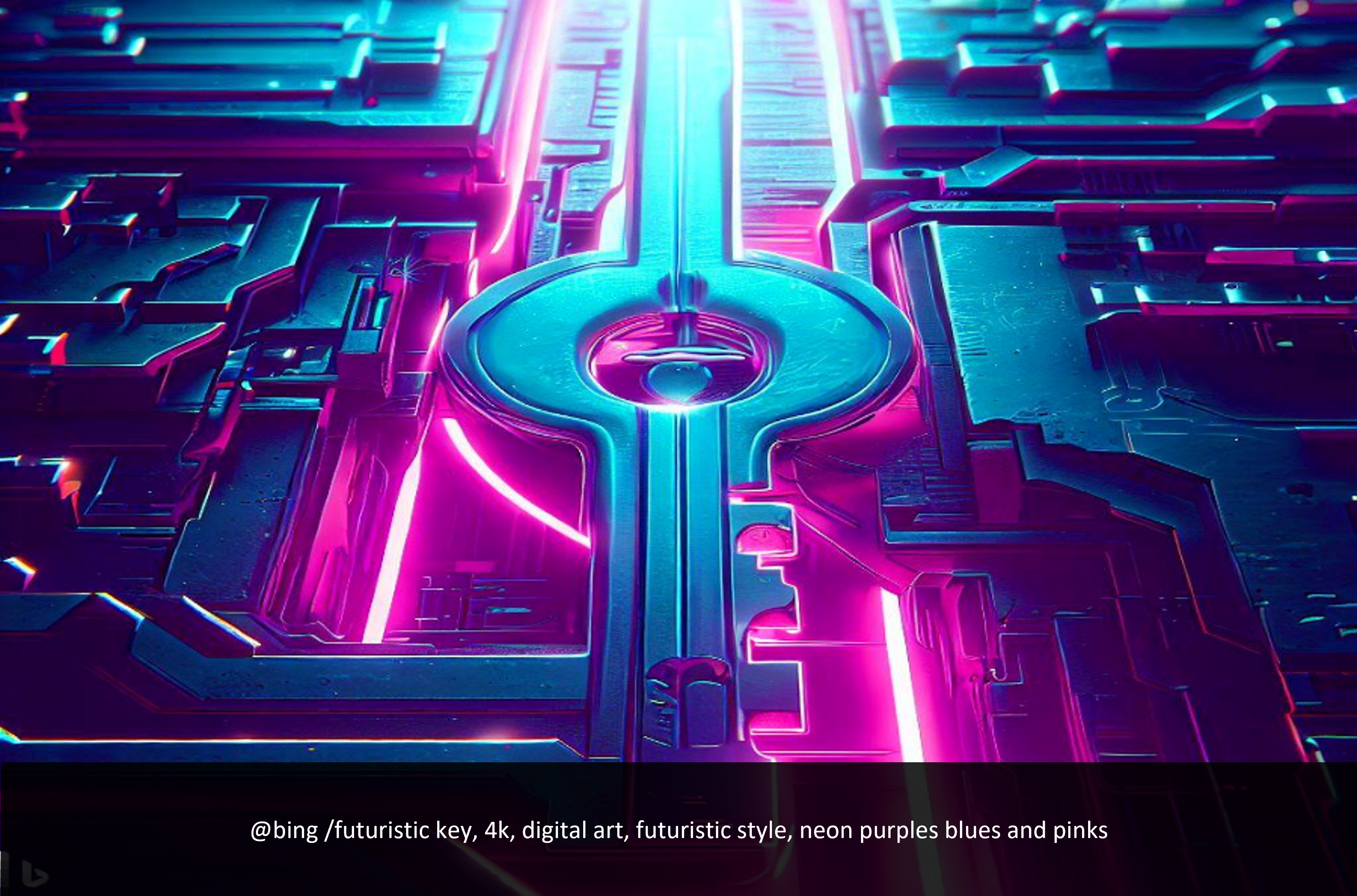 futuristic key, 4k, digital art, futuristic style, neon purples blues and pinks